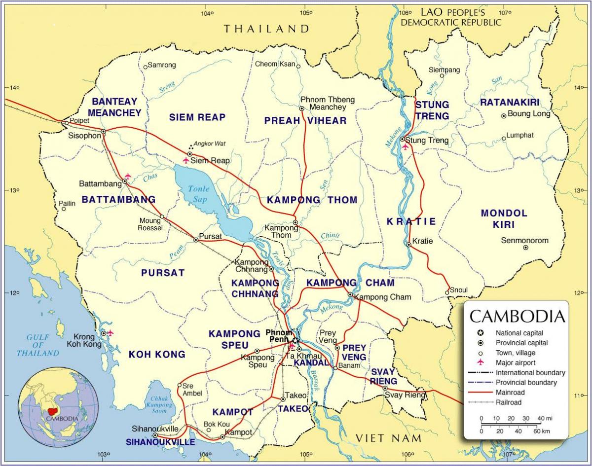 Карта Камбоджи дороге